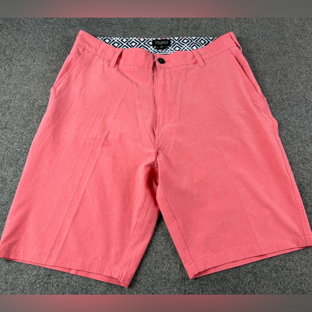 Trunks Mens Flat Front Multi Functional 10" Shorts Size 34 Coral Pink